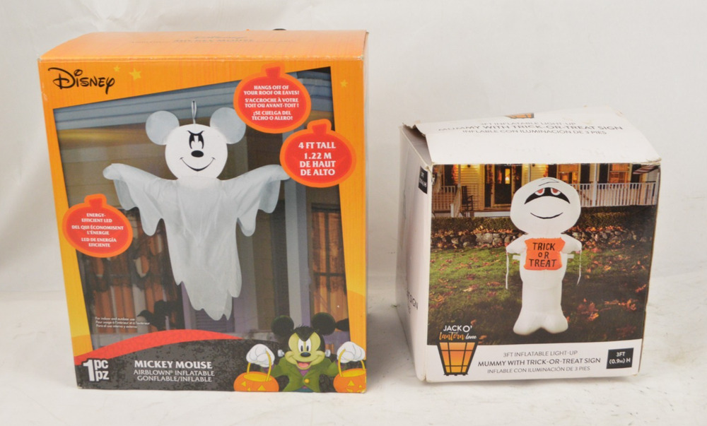 Gemmy Disney Mickey Ghost & Mummy Halloween Airblown Inflatable Yard Decor Lot